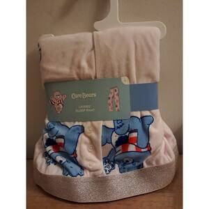 Womens Pink Soft Fleece Care Bears Pajama Pants Winter Snowflake Theme sz L